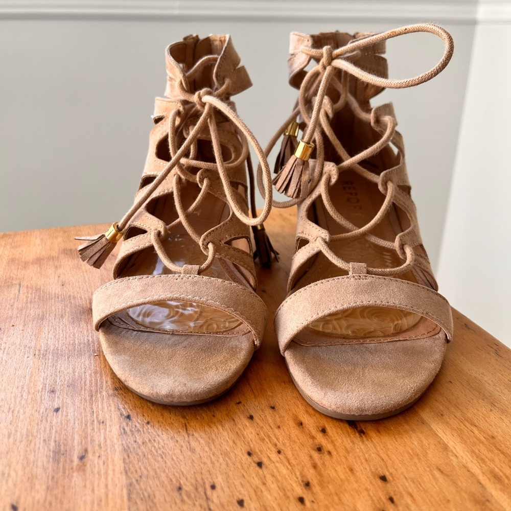 Women's Tan/Nude Lace-Up Sandals with heel